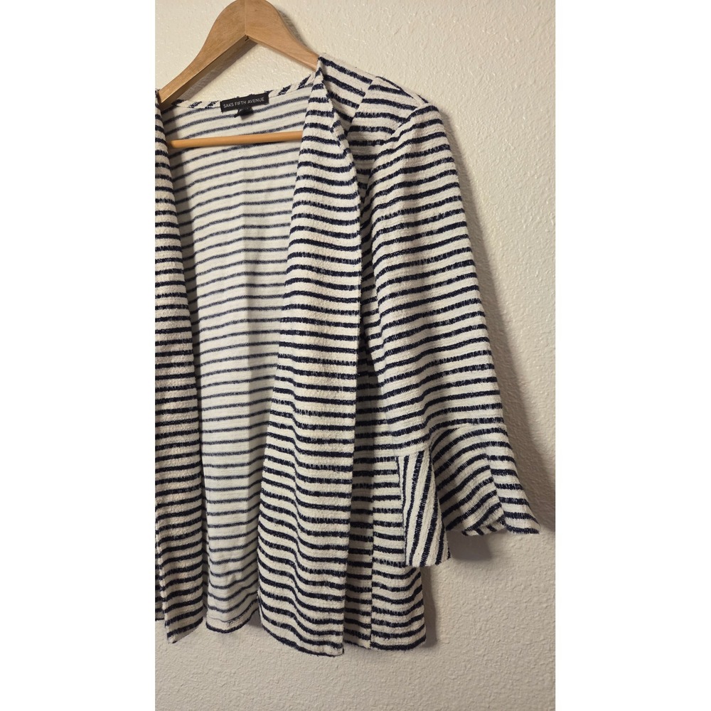 Saks Fifth Ave Breton Striped Open Front Cardigan Coastal Chic Lightweight XL - Picture 2 of 7